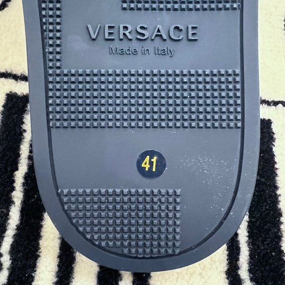 Versace Medusa Head Logo Nubuck Suede Navy Pool Slides - Picture 10 of 11